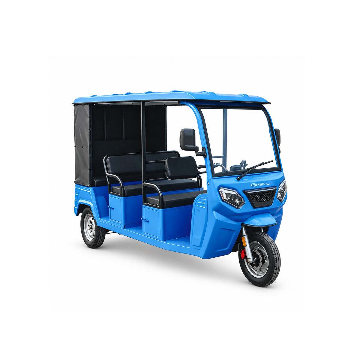 Blue KYJJ-008 electric tuk tuk with open sides and a roof