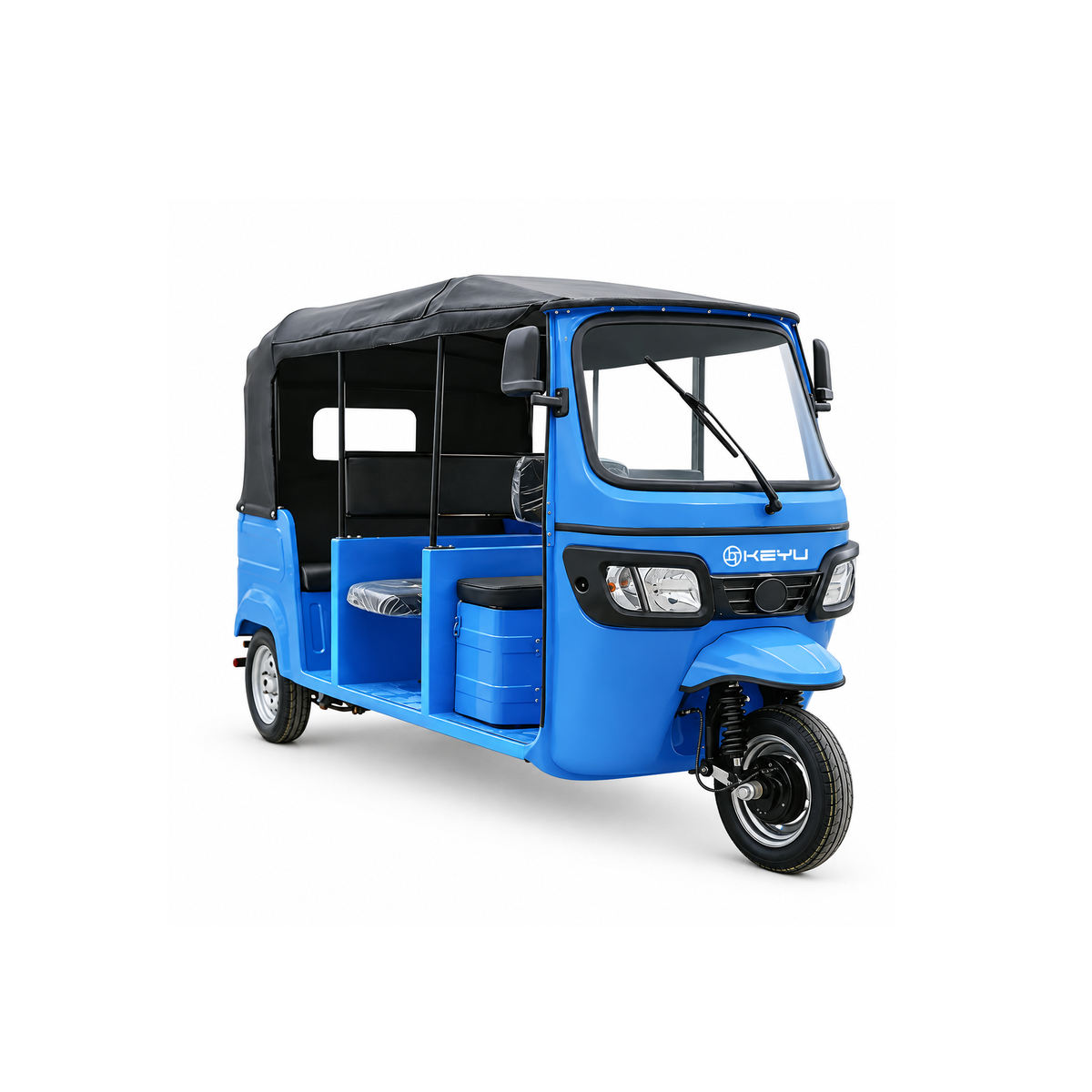 Blue KYJY-3 electric tuk tuk with a covered passenger compartment